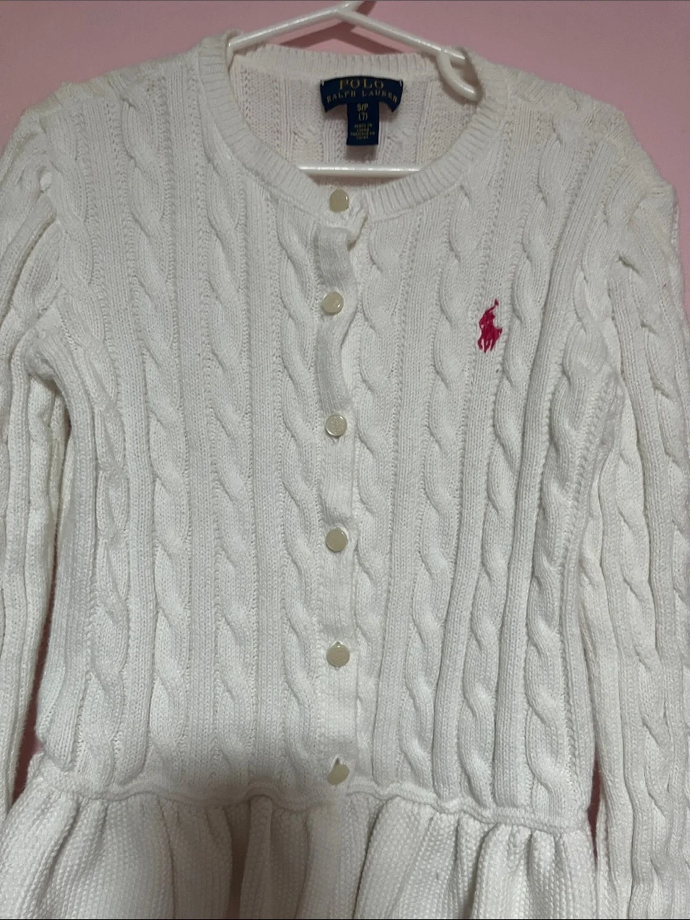Ralph Lauren Cream Cable-Knit Button Front Cardigan with Peplum